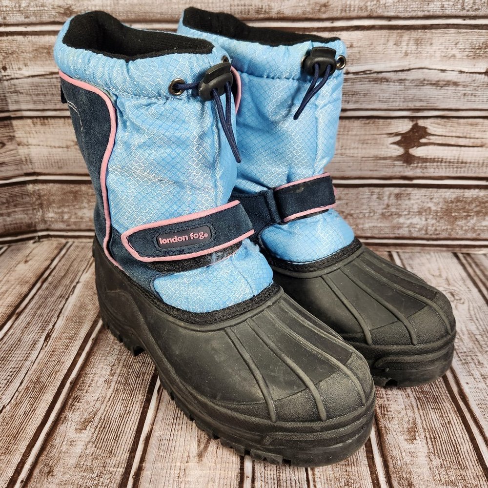 LONDON FOG Youth Girl's 4/5 Pull On Winter Snow Boot Blue Black